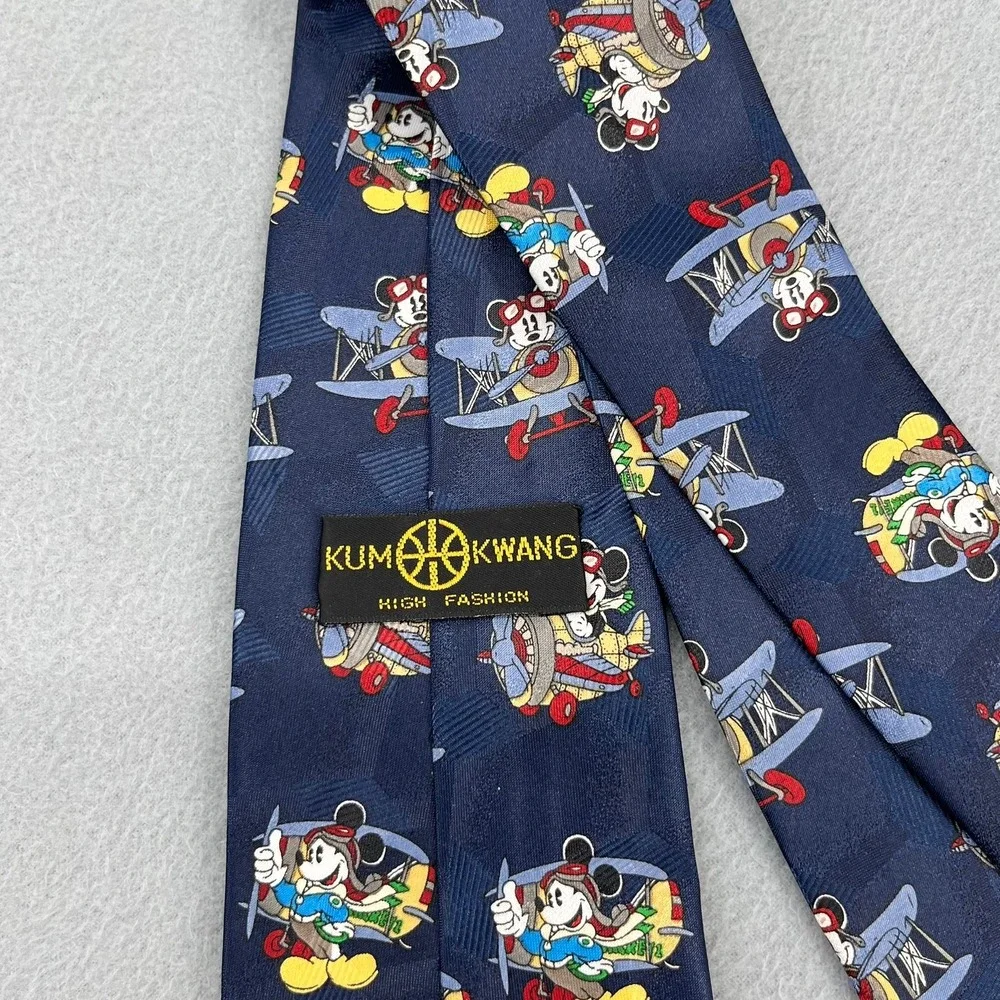 Kum Kwang Mickey Mouse Aviator Pilot Airplane Navy Blue Mens Novelty Tie